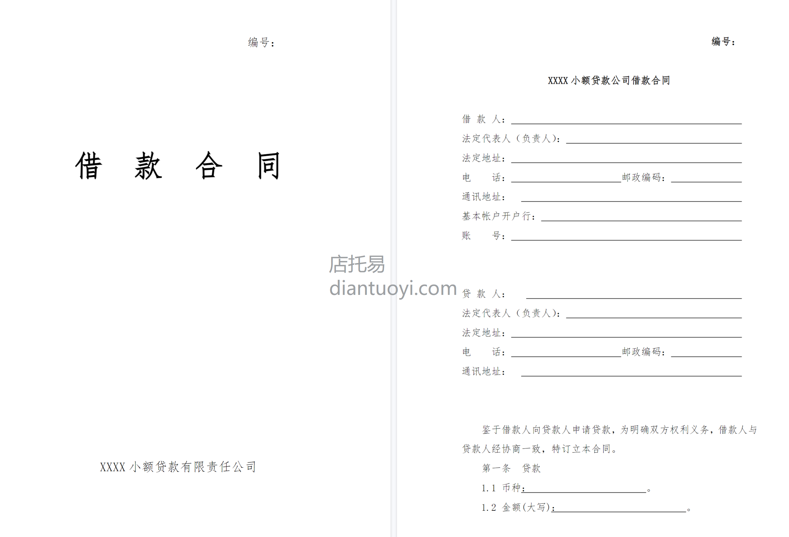 小额贷款公司借款合同模板范本下载，共10页