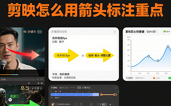 剪映怎么用箭头标注重点?3步基础操作+5种场景标注法,清晰不杂乱