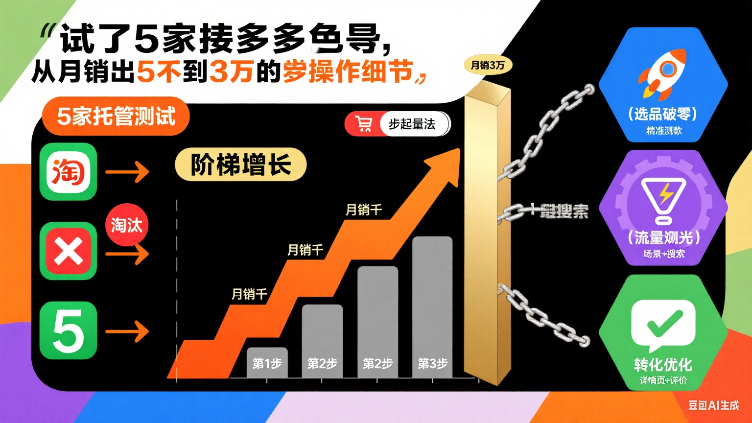 试了 5 家拼多多托管,总结出 3 步起量法:从月销 5 千到 3 万的实操细节