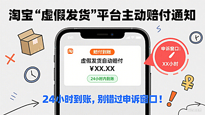淘宝“虚假发货”平台主动赔付通知,24小时到账,别错过申诉窗口!