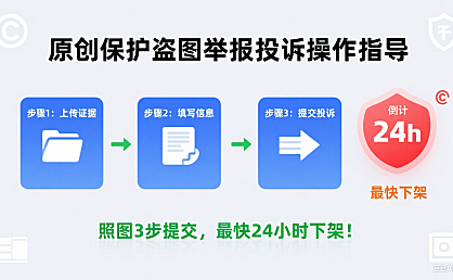 原创保护盗图举报投诉操作指导，照图3步提交，最快24小时下架！