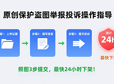 原创保护盗图举报投诉操作指导，照图3步提交，最快24小时下架！