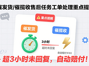 催发货/催揽收售后任务工单处理重点提醒，超3小时未回复，自动赔付！