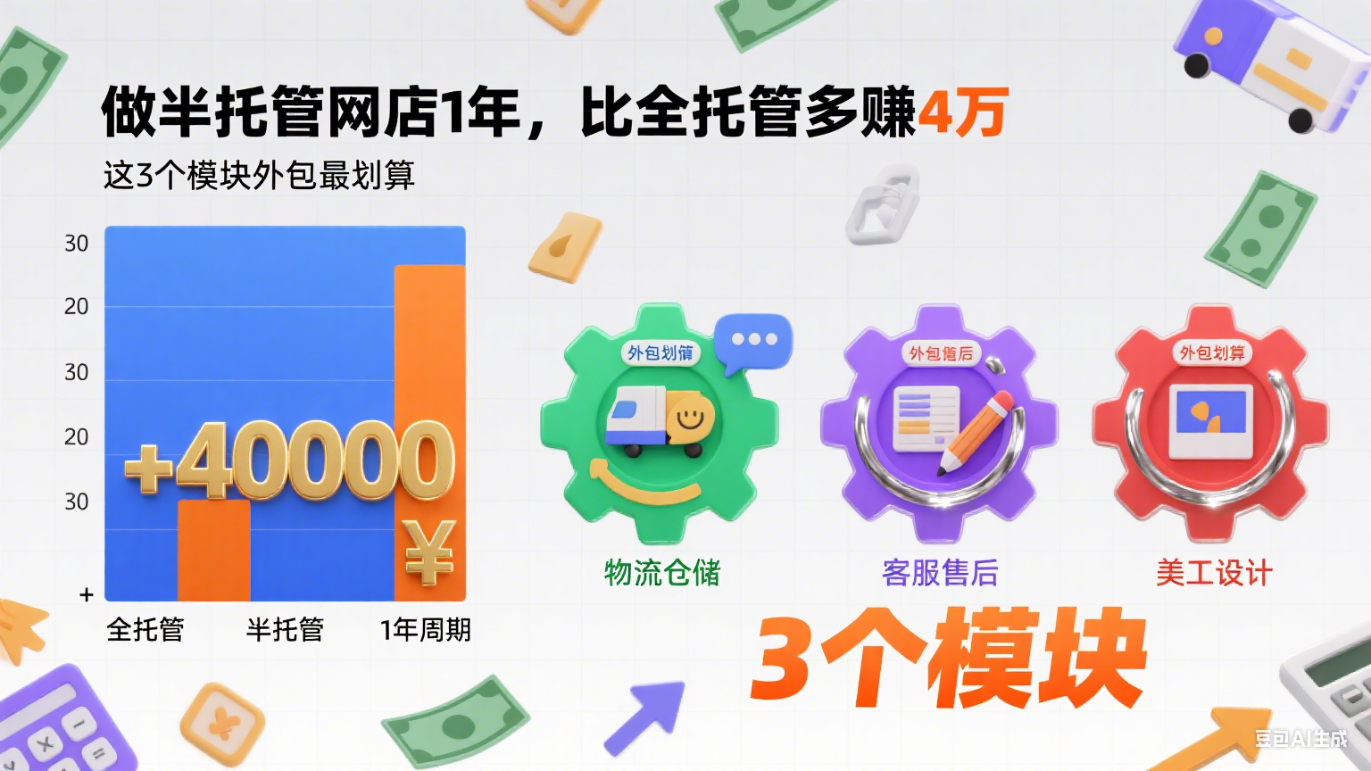 做半托管网店 1 年,比全托管多赚 4 万:这 3 个模块外包最划算