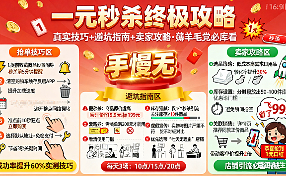 一元秒杀怎么抢？真实技巧 + 避坑指南 + 卖家攻略，薅羊毛党必看