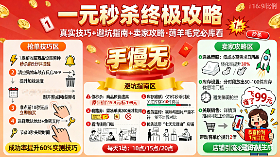 一元秒杀怎么抢？真实技巧 + 避坑指南 + 卖家攻略，薅羊毛党必看