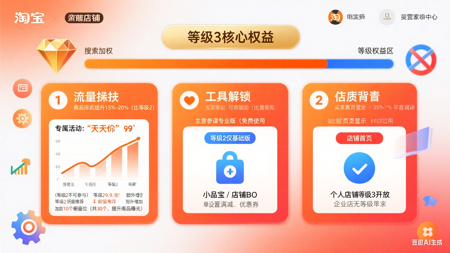 淘宝店铺等级 3 怎么升?权益解读 + 运营攻略 + 避坑指南,商家必看