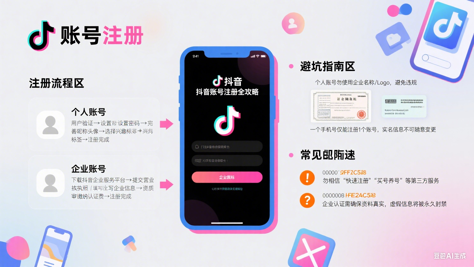 抖音账号怎么注册?个人 / 企业流程 + 避坑全指南