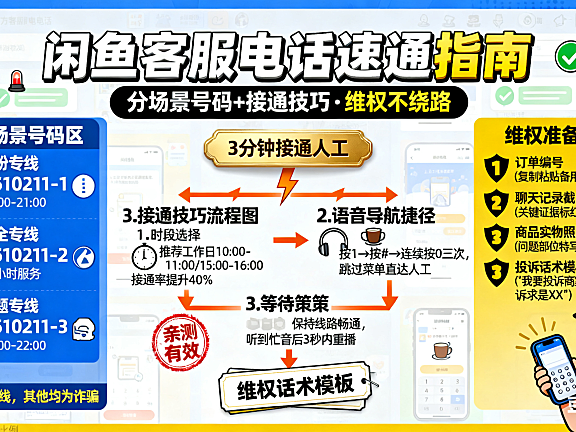 闲鱼官方客服电话怎么打？分场景号码 + 接通技巧，维权不绕路