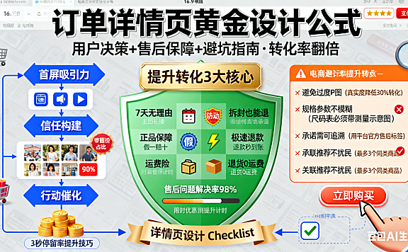 电商订单详情页怎么设计？用户决策 + 售后保障 + 避坑指南，转化率翻倍