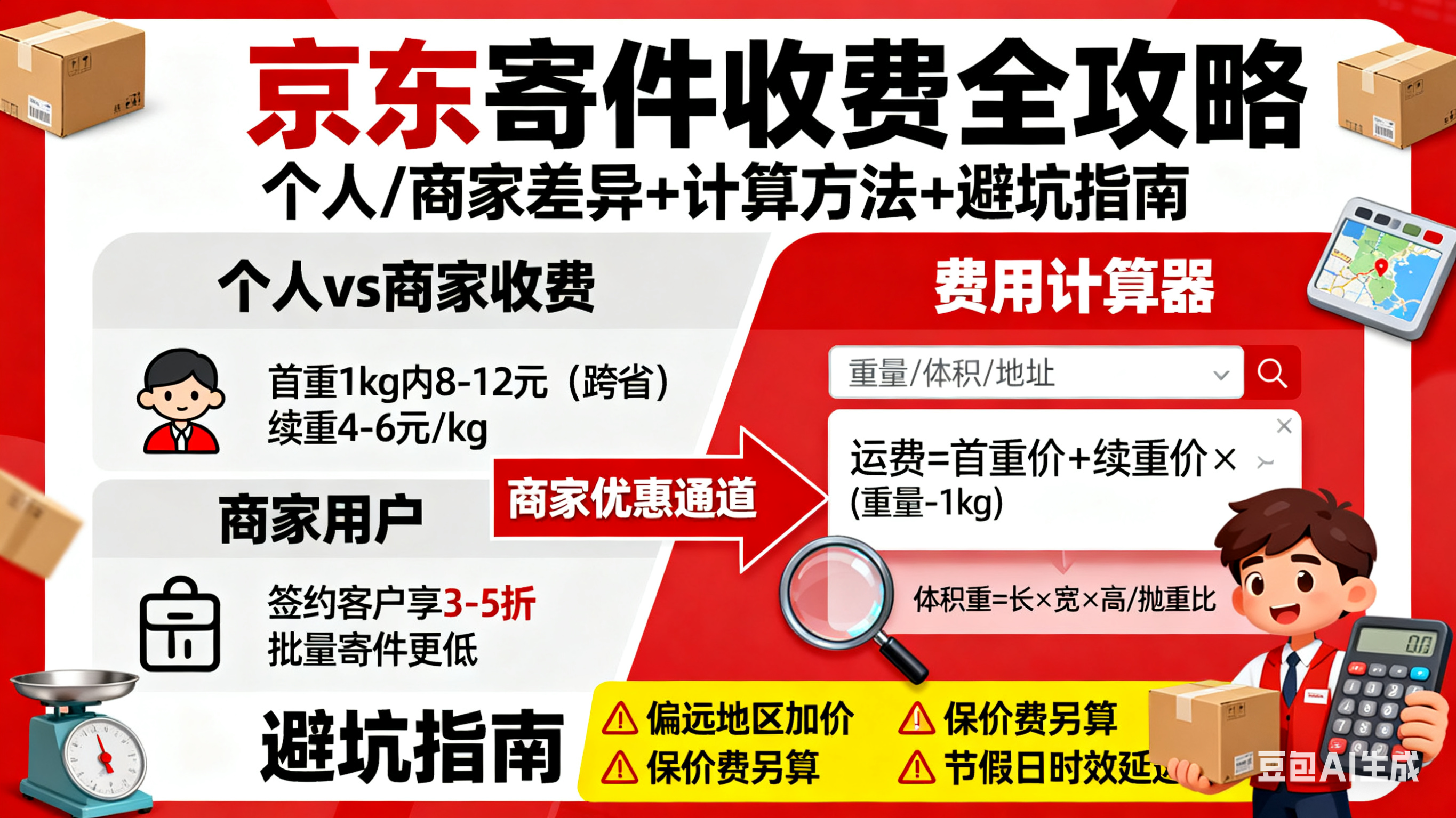 京东寄件收费标准是什么?个人 / 商家差异 + 计算方法 + 避坑指南