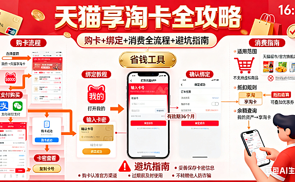 天猫享淘卡怎么用?购卡 + 绑定 + 消费全流程 + 避坑指南