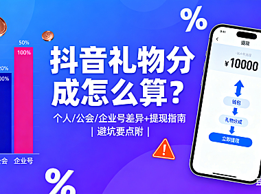 抖音礼物分成怎么算？个人 / 公会 / 企业号差异 + 提现指南，避坑要点附