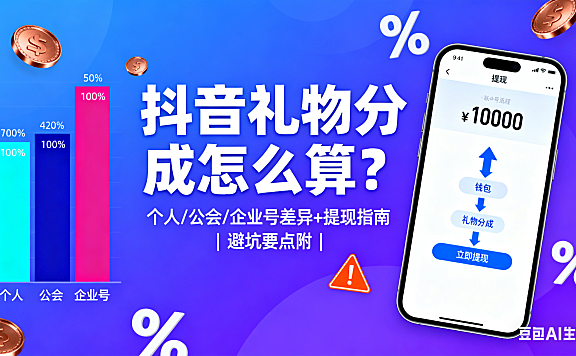抖音礼物分成怎么算？个人 / 公会 / 企业号差异 + 提现指南，避坑要点附