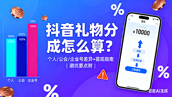 抖音礼物分成怎么算？个人 / 公会 / 企业号差异 + 提现指南，避坑要点附