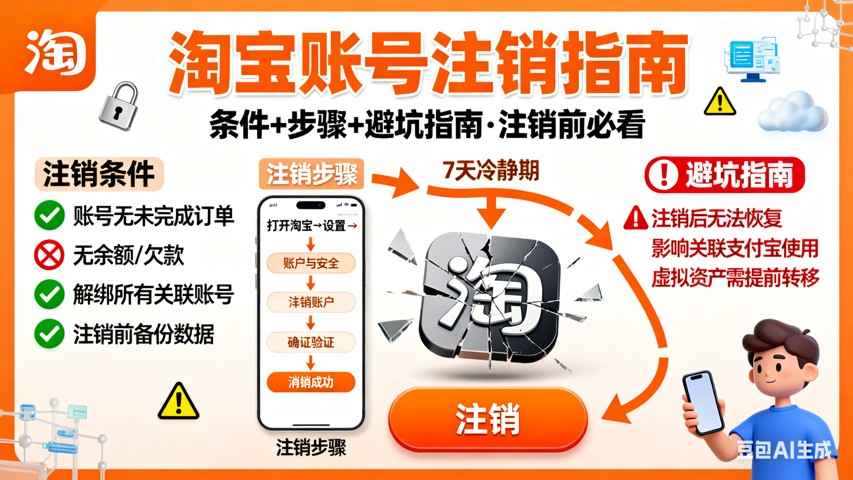 淘宝账号怎么注销?条件 + 步骤 + 避坑指南,注销前必看
