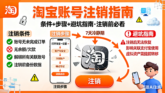 淘宝账号怎么注销？条件 + 步骤 + 避坑指南，注销前必看