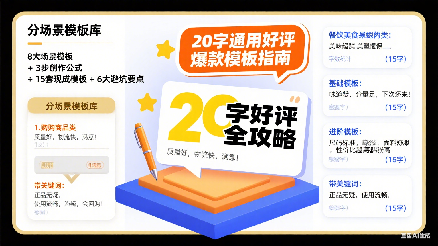20 字通用好评怎么写?分场景模板 + 避坑全攻略