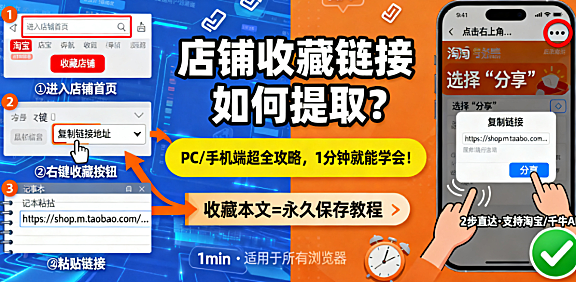 店铺收藏链接如何提取？PC / 手机端超全攻略，1 分钟就能学会！