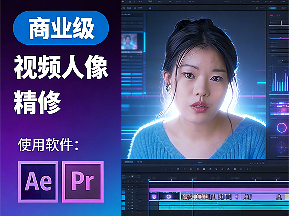 商业级视频人像精修在线课程观看,使用AE和PR精修视频人像