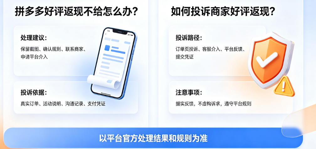 拼多多好评返现不给怎么办?如何投诉商家好评返现?