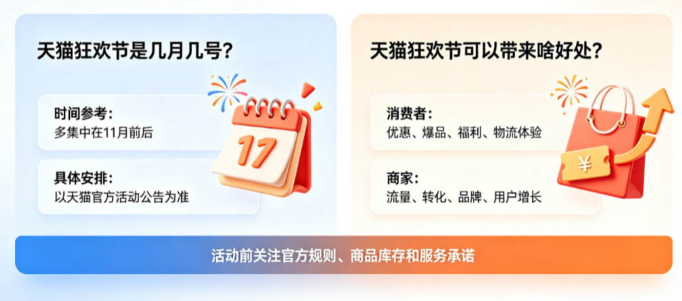 天猫狂欢节是几月几号?天猫狂欢节可以带来啥好处?