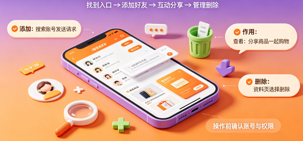 淘宝好友怎么加？在哪里看？有什么用？怎么删除？