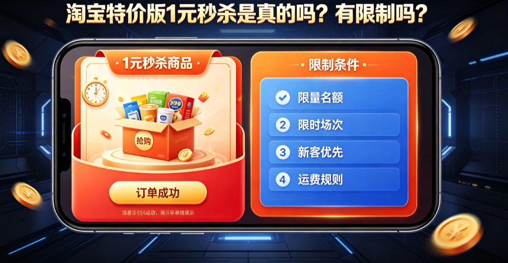 淘宝特价版1元秒杀是真的吗?有限制吗?