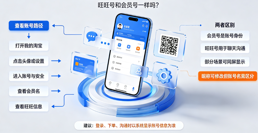 淘宝账号在哪里看？旺旺号和会员号一样吗？